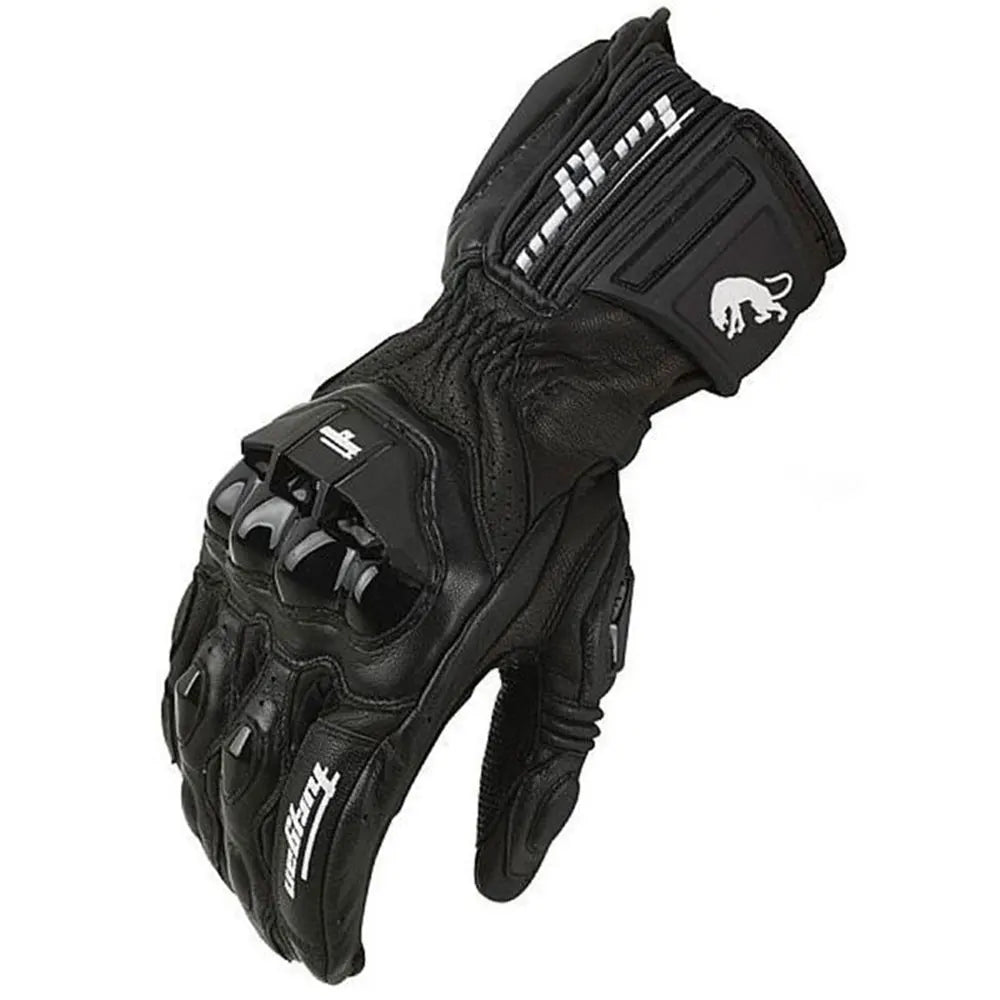 Guantes de Moto de Cuero Racing – Negro/Blanco/Rojo, Verano e Invierno