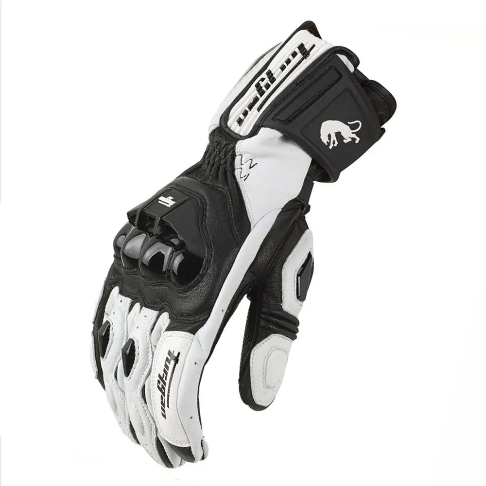 Guantes de Moto de Cuero Racing – Negro/Blanco/Rojo, Verano e Invierno