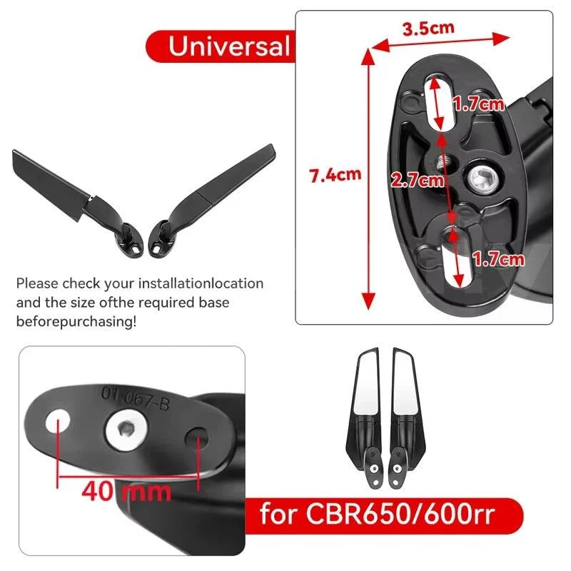 Espejos Retrovisores Deportivos Ajustables tipo Wing para Kawasaki Ninja 250 / 300 / 400 / 650 / H2 – Par