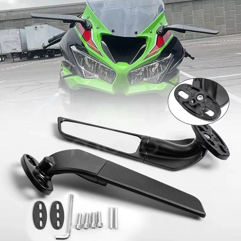Espejos Retrovisores Deportivos Ajustables tipo Wing para Kawasaki Ninja 250 / 300 / 400 / 650 / H2 – Par