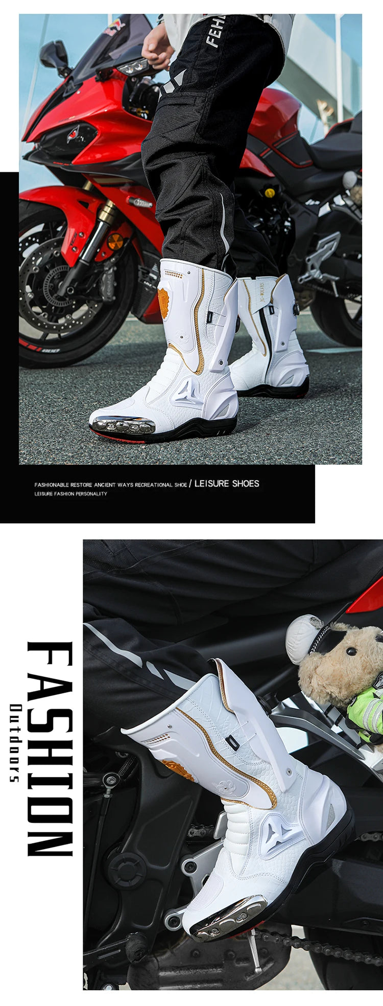 Botas de Moto de Cuero para Hombre – Antideslizantes, Touring y Motocross (Tallas 36–47)