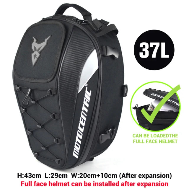 Bolsa Trasera MOTOCENTRIC 37L Impermeable – Alta Capacidad para Casco