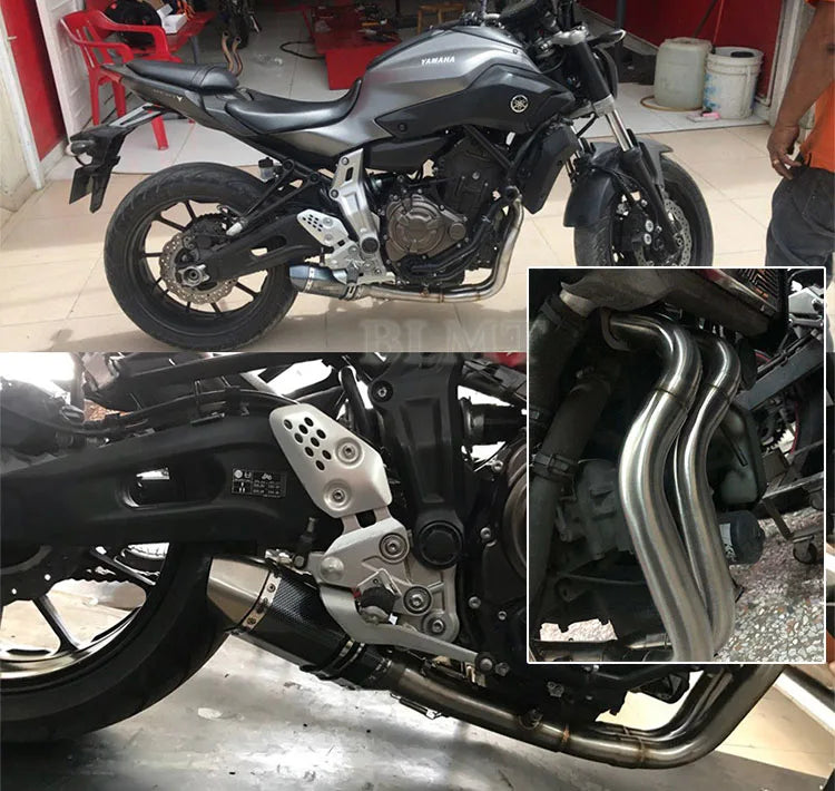 Sistema de Escape Completo para Motocicleta con Tubo Frontal y Slip-On 51 mm – Compatible con Yamaha MT-07 / FZ-07 (2014–2023) y Yamaha R7 (2021–2023)  Si lo quieres: