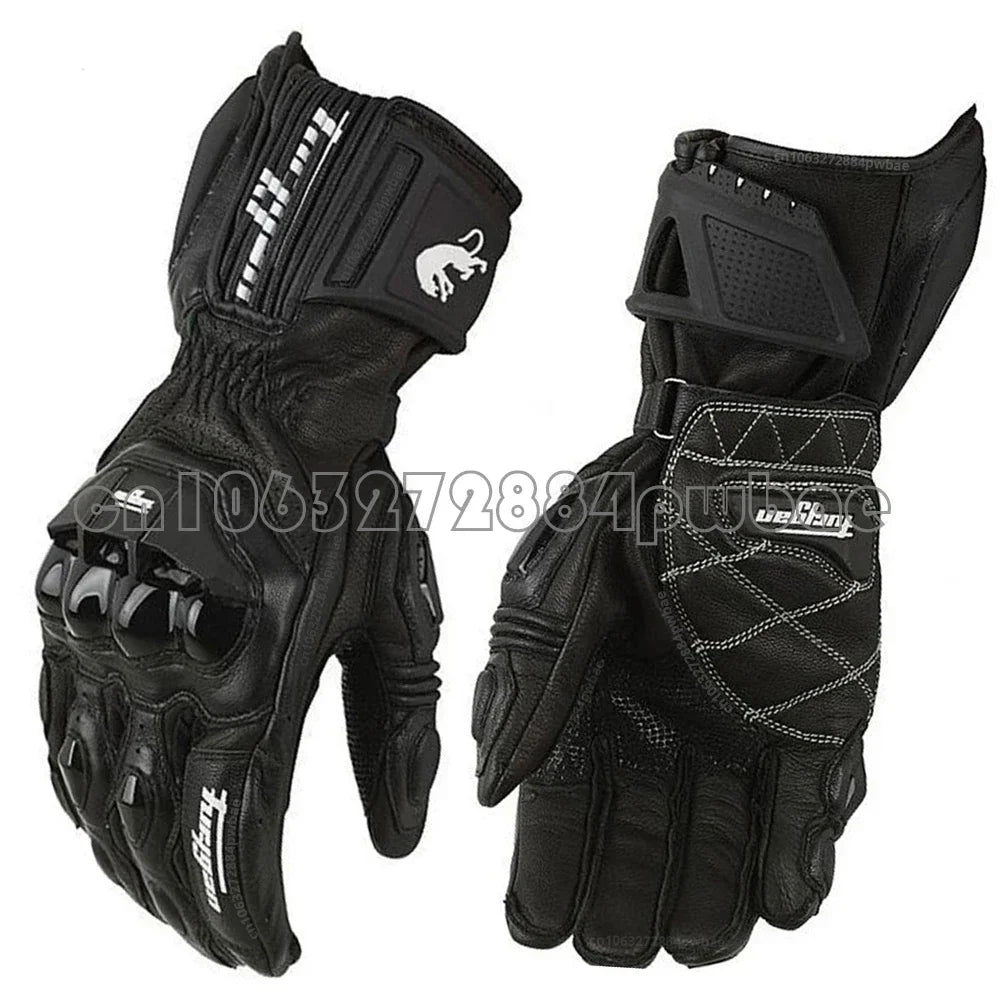 Guantes de Moto de Cuero Racing – Negro/Blanco/Rojo, Verano e Invierno