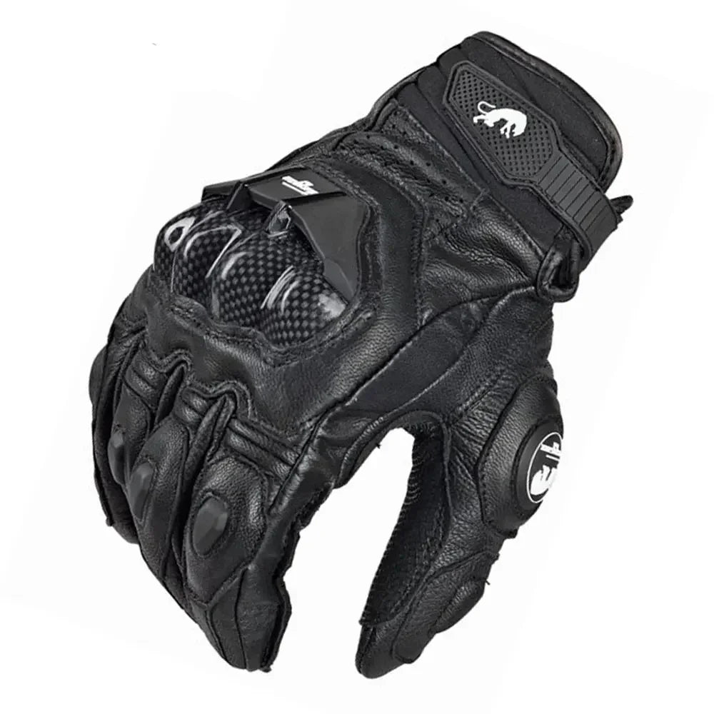 Guantes de Moto de Cuero Racing – Negro/Blanco/Rojo, Verano e Invierno