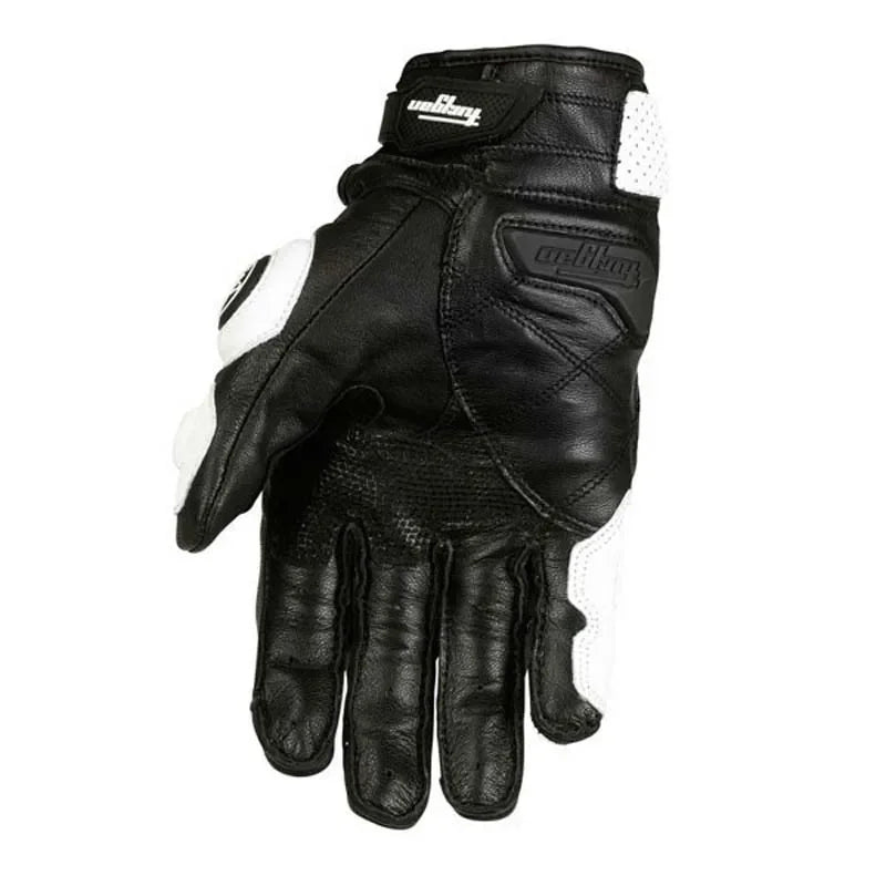 Guantes de Moto de Cuero Racing – Negro/Blanco/Rojo, Verano e Invierno