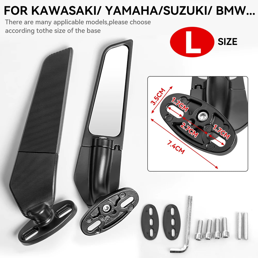 Modified Motorcycle Rearview Side Mirrors Wind Wing Adjustable Rotating with LED Light for Yamaha YZF R1 R6 R25 R3 Suzuki GSXR