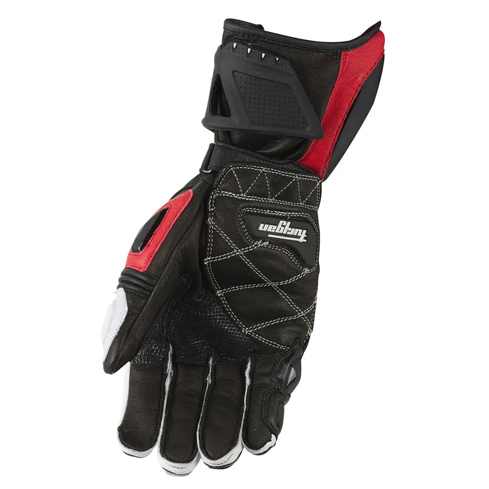Guantes de Moto de Cuero Racing – Negro/Blanco/Rojo, Verano e Invierno