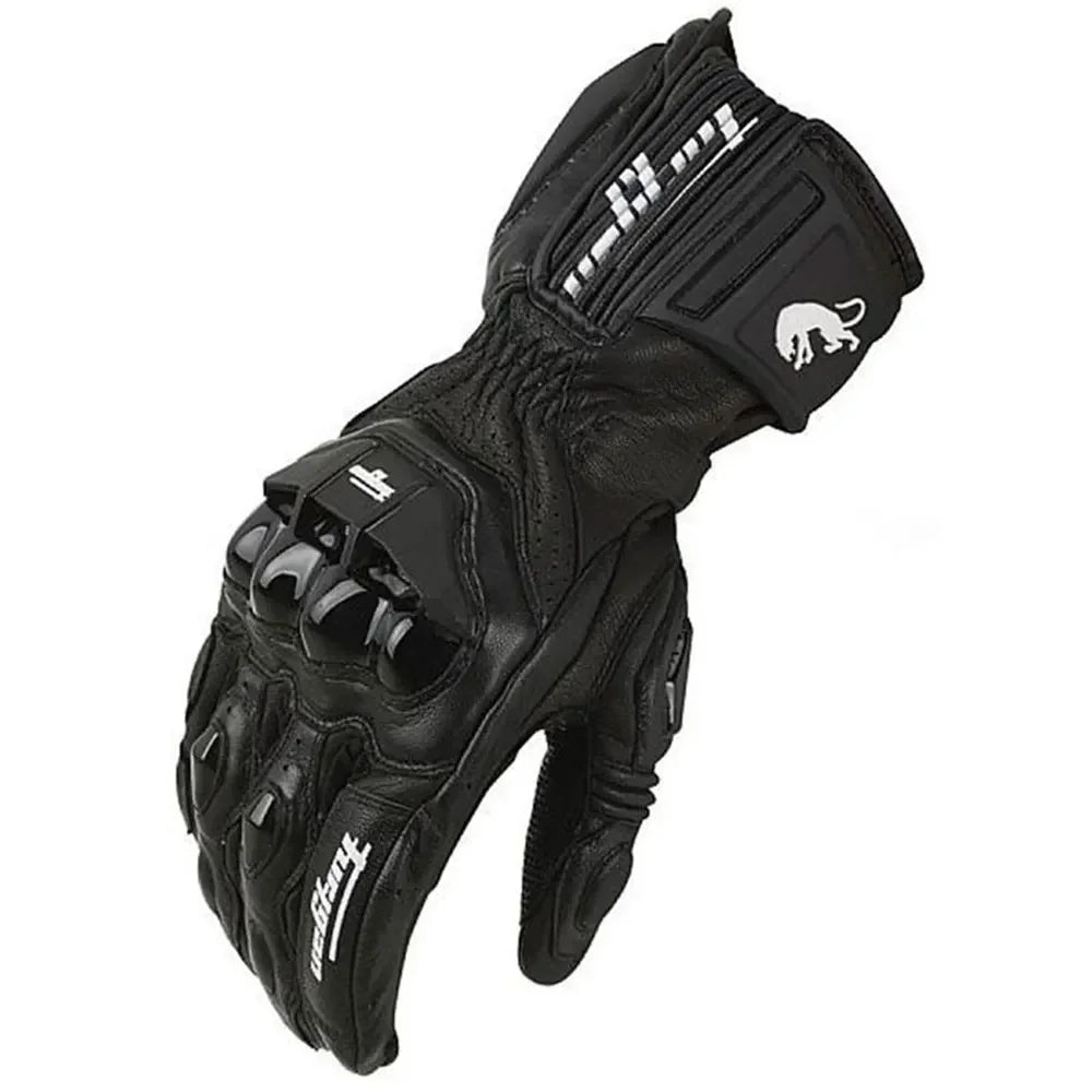 Guantes de Moto de Cuero Racing – Negro/Blanco/Rojo, Verano e Invierno