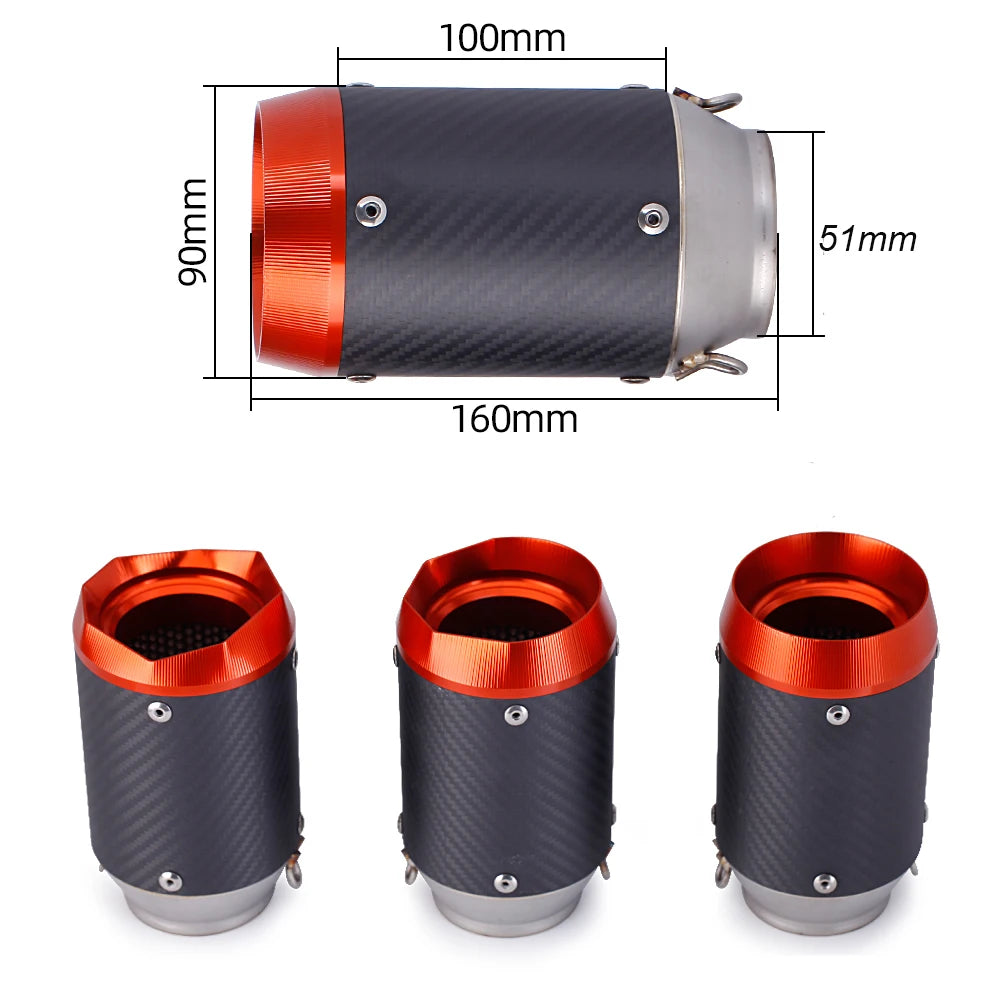 Escape Universal para Motocicleta en Fibra de Carbono CNC – Compatible con Kawasaki Z900 / Yamaha FZ6 / KTM RC390 / BMW S1000XR