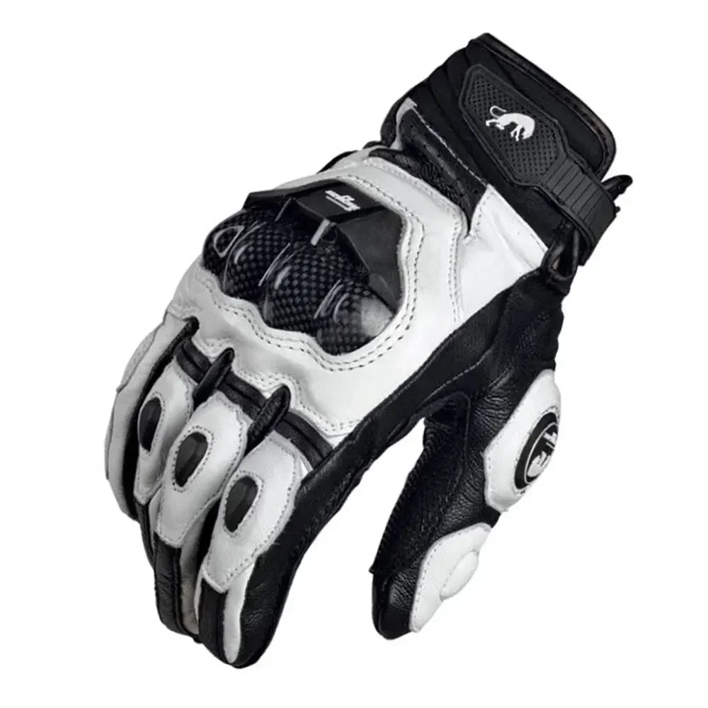 Guantes de Moto de Cuero Racing – Negro/Blanco/Rojo, Verano e Invierno