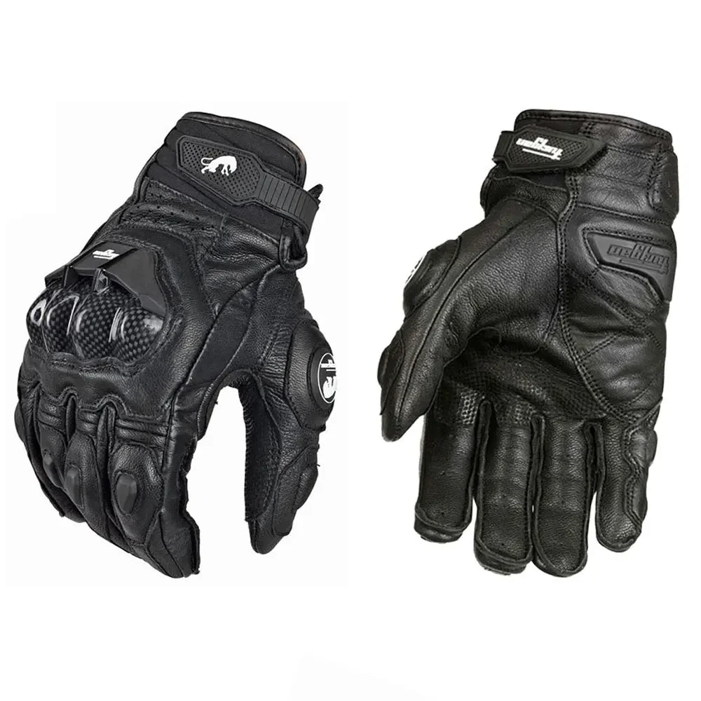 Guantes de Moto de Cuero Racing – Negro/Blanco/Rojo, Verano e Invierno
