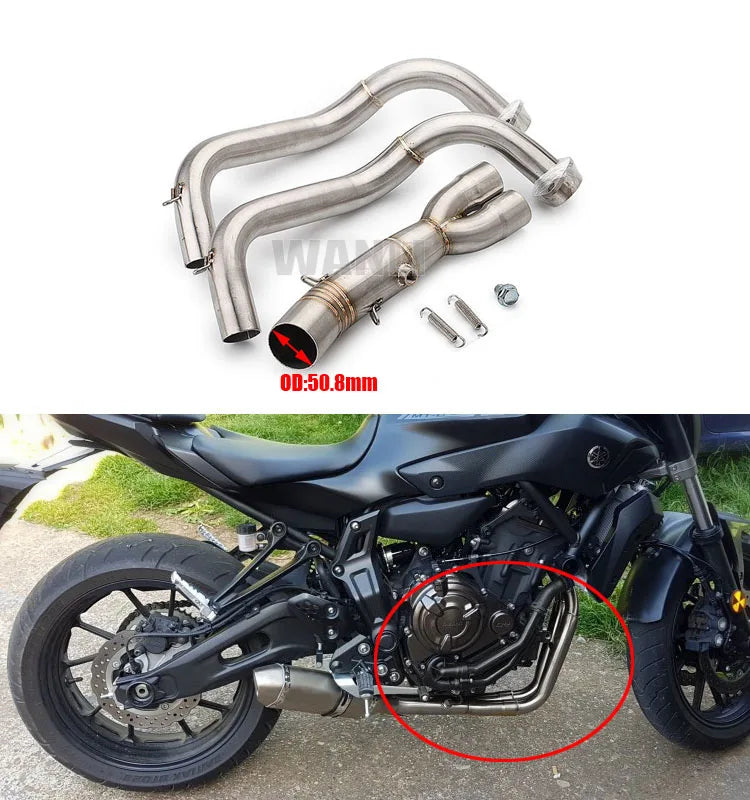 Sistema de Escape Completo para Motocicleta con Tubo Frontal y Slip-On 51 mm – Compatible con Yamaha MT-07 / FZ-07 (2014–2023) y Yamaha R7 (2021–2023)  Si lo quieres: